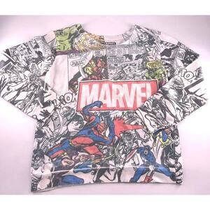 Marvel Comics Womens Small Y2K Pullover Sweatshirt Black White Graphic Retro